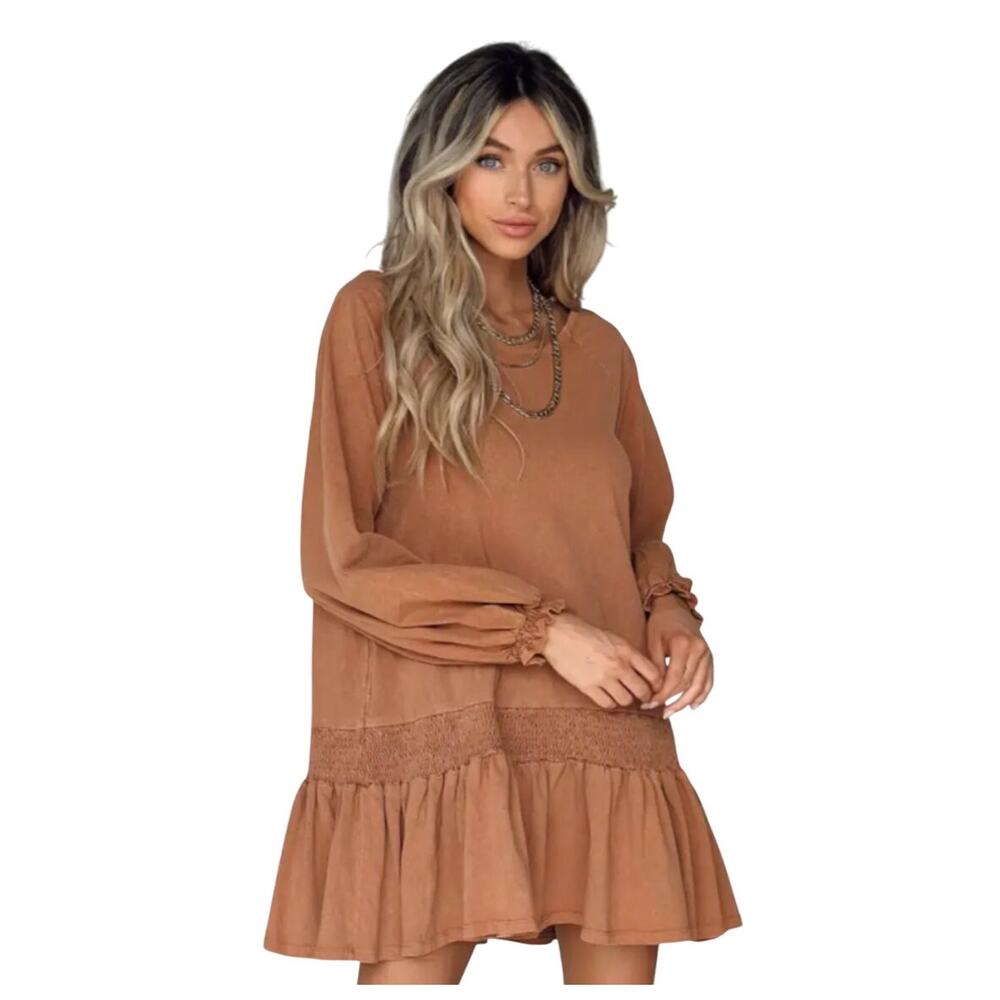 Vestique Dress Austin Rust Size Large Flowy Ruffle Boho Cottage Scoop Neck NWT